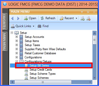 fmcg setup bill series menu